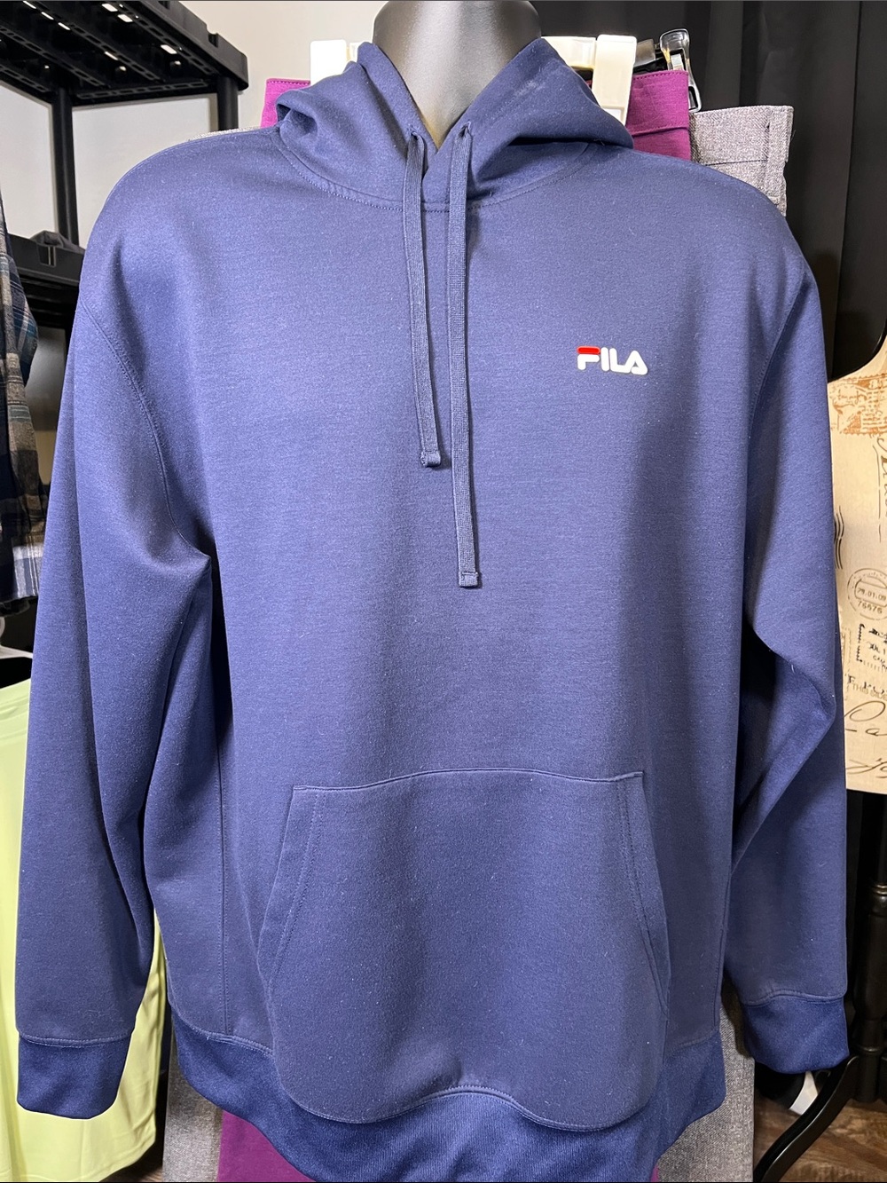 Fila Men's Navy Blue Logo Pullover Hoodie